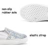K KomForme Toddler Slip on Sneakers Girls Sparkle Sequins Canvas Walking Shoes(Sliver)