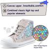 K KomForme Toddler Sneakers Girls Canvas High Top Walking Shoes with Hook and Loops(Colorful Sequins)