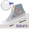 K KomForme Toddler Sneakers Girls Canvas High Top Walking Shoes with Hook and Loops(Colorful Sequins)