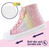K KomForme Toddler Sneakers Girls Canvas High Top Walking Shoes with Hook and Loops(Glitter Rainbow)