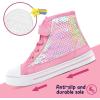 K KomForme Toddler Sneakers Girls Canvas High Top Walking Shoes with Hook and Loops(Pink Sequins)