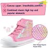 K KomForme Toddler Sneakers Girls Canvas High Top Walking Shoes with Hook and Loops(Pink Sequins)