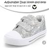 K KomForme Toddler Sneakers for Boys and Girls Dual Hook and Loops Sneakers Baby Canvas Shoes(Sliver Glitter)