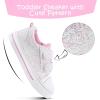 K KomForme Toddler Sneakers for Boys and Girls Dual Hook and Loops Sneakers Baby Canvas Shoes(White Glitter)