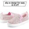 K KomForme Toddler Sneakers for Girls Boys Slip On Canvas Walking Shoes(Pink Glitter)