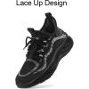 RUNSIDE Boys Girls Sneakers, Lace up Kids Tennis Shoes for Walking/Running Lightweight Breathable Gym Shoes Outdoor, Little Kid/Big Kid(Black)