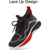 RUNSIDE Boys Girls Sneakers, Lace up Kids Tennis Shoes for Walking/Running Lightweight Breathable Gym Shoes Outdoor, Little Kid/Big Kid(Black/Red)