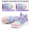 RUNSIDE Girls Tennis Shoes Lightweight Sports Kids Sneakers Lace-up for Running/Walking, Toddler/Little Kid/Big Kid(Pink Purple)