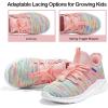RUNSIDE Girls Tennis Shoes Lightweight Sports Kids Sneakers Lace-up for Running/Walking, Toddler/Little Kid/Big Kid(Rainbow Pink)