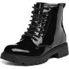 K KomForme Boys Girls Ankle Boots Lace Up Side Zipper Waterproof Combat Shoes Toddler/Little Kid/Big Kid(Black Patent)