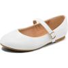 K KomForme Girl’s Ballerina Flat Ankle Strap Dress Ballet Flat Shoes（Toddler/Little Kid/Big Kid）(White-hook and Loop)