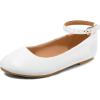 K KomForme Girl’s Ballerina Flat Ankle Strap Dress Ballet Flat Shoes（Toddler/Little Kid/Big Kid）(White-pu)