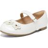 K KomForme Girl’s Ballet Flats Non-Slip Soft Mary Jane Walking Party Dress Shoes for Toddler/Little Kid/Big Kid(White Flower)