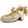 K KomForme Girls Dress Shoes Glitter Mary Jane Pumps with Bow, Low Heel Party Wedding Princess Shoes (Toddler/Little Kids/Big Kids)(Gold Glitter Silk)