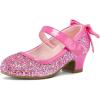K KomForme Girls Dress Shoes Glitter Mary Jane Pumps with Bow, Low Heel Party Wedding Princess Shoes (Toddler/Little Kids/Big Kids)(Pink Glitter)