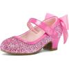 K KomForme Girls Dress Shoes Glitter Mary Jane Pumps with Bow, Low Heel Party Wedding Princess Shoes (Toddler/Little Kids/Big Kids)(Pink Glitter Silk)