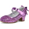 K KomForme Girls Dress Shoes Glitter Mary Jane Pumps with Bow, Low Heel Party Wedding Princess Shoes (Toddler/Little Kids/Big Kids)(Purple Glitter)