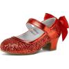 K KomForme Girls Dress Shoes Glitter Mary Jane Pumps with Bow, Low Heel Party Wedding Princess Shoes (Toddler/Little Kids/Big Kids)(Red Glitter Silk)