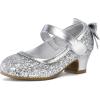 K KomForme Girls Dress Shoes Glitter Mary Jane Pumps with Bow, Low Heel Party Wedding Princess Shoes (Toddler/Little Kids/Big Kids)(Silver Glitter)