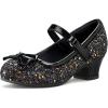 K KomForme Girl’s Dress Shoes Mary Jane Glitter 1.5 in Low Heel Wedding Party Princess Shoes for Toddler/Little/Big Kids(Black)
