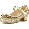 K KomForme Girl’s Dress Shoes Mary Jane Glitter 1.5 in Low Heel Wedding Party Princess Shoes for Toddler/Little/Big Kids(Gold)