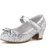 K KomForme Girl’s Dress Shoes Mary Jane Glitter 1.5 in Low Heel Wedding Party Princess Shoes for Toddler/Little/Big Kids(Silver)