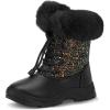 K KomForme Girls Glitter Snow Boots Kids Bungee Lacing Warm Faux Fur-Lined Anti-Slip Outdoor Winter Shoes Toddler/Little Kid/Big Kid(Black)
