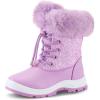 K KomForme Girls Glitter Snow Boots Kids Bungee Lacing Warm Faux Fur-Lined Anti-Slip Outdoor Winter Shoes Toddler/Little Kid/Big Kid(Pastel Purple)