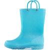 K KomForme Girls Rain Boots,Kids Glitter Waterproof Boots with Easy-on Handles(Lake Blue)