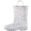K KomForme Girls Rain Boots,Kids Glitter Waterproof Boots with Easy-on Handles(Silver)