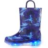 K KomForme Kids Rain Boots, Waterproof Light up Boots with Easy-on Handles(Blue Dinosaur)