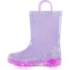 K KomForme Kids Rain Boots, Waterproof Light up Boots with Easy-on Handles(Purple Glitter)