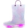 K KomForme Kids Rain Boots, Waterproof Light up Boots with Easy-on Handles(Purple Tie Dye)