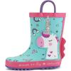 K KomForme Kids Rain Boots Waterproof Printed Rubber boots with Handles(Glitter Unicorn)