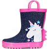 K KomForme Kids Rain Boots Waterproof Printed Rubber boots with Handles(Glitter Unicorn Star)