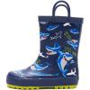 K KomForme Kids Rain Boots Waterproof Printed Rubber boots with Handles(Navy Shark)