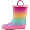 K KomForme Kids Rain Boots Waterproof Printed Rubber boots with Handles(Pink Rainbow)