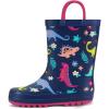 K KomForme Kids Rain Boots Waterproof Printed Rubber boots with Handles(Purple Dinosaur)