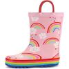 K KomForme Kids Rain Boots Waterproof Printed Rubber boots with Handles(Rainbow Cloud)
