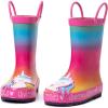 K KomForme Kids Rain Boots Waterproof Printed Rubber boots with Handles(Unicorn Kisses)