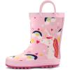 K KomForme Kids Rain Boots Waterproof Printed Rubber boots with Handles(Unicorn Life)