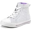 K KomForme Kids Sneakers for Boys and Girls Toddler Canvas High Top Walking Causal Shoes with Zipper(White Glitter)
