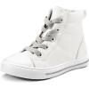 K KomForme Kids Sneakers for Boys and Girls Toddler Canvas High Top Walking Causal Shoes with Zipper(White-pu)