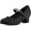K KomForme Mary Jane Shoes with Low Heel Rhinestones Princess Flats Dress Pump Shoes for Little Kid/Big Kid(Black Glitter)