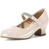K KomForme Mary Jane Shoes with Low Heel Rhinestones Princess Flats Dress Pump Shoes for Little Kid/Big Kid(Cream)