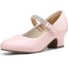K KomForme Mary Jane Shoes with Low Heel Rhinestones Princess Flats Dress Pump Shoes for Little Kid/Big Kid(Light Pink)