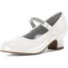 K KomForme Mary Jane Shoes with Low Heel Rhinestones Princess Flats Dress Pump Shoes for Little Kid/Big Kid(White)