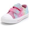K KomForme Toddler Boys & Girls Shoes Kids Canvas Sneakers with Cartoon Dual Hook and Loops(Glitter)