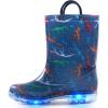 K KomForme Toddler Light Up Rain Boots Patterns and Glitter Rain Boots for Girls Boys with Handles,Blue Dinosaur Group,13