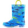 K KomForme Toddler Light Up Rain Boots Patterns and Glitter Rain Boots for Girls Boys with Handles,Blue shark,10